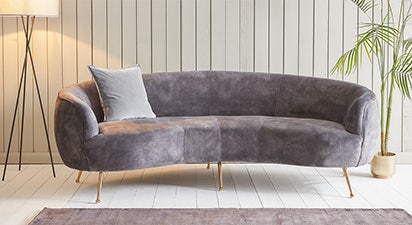 Grey Velvet Curved Sofa