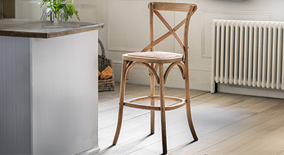 Two Antique Cross Back Bar Stools - Natural