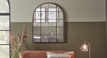 Black Arched Panelled Mirror