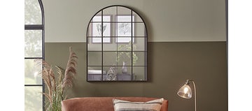 Black Arched Panelled Mirror
