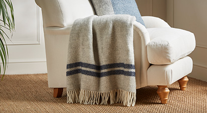 Blue Striped Wool Throw