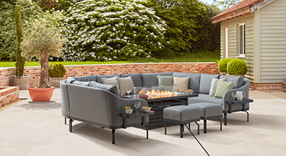 Belgravia 6C - Angled U Shaped Sofa with Gas Fire Pit Table and Footstools