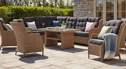 Hampshire 2L - Extended Corner Sofa and 4 Seat Dining Set - Natural