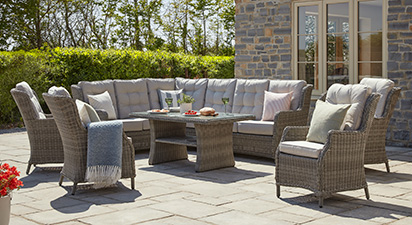 Hampshire 2L - Extended Corner Sofa and 4 Seat Dining Set - Grey