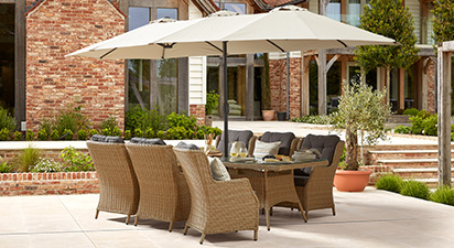 Beige Twin Umbrella Parasol 2.6 x 4.5M