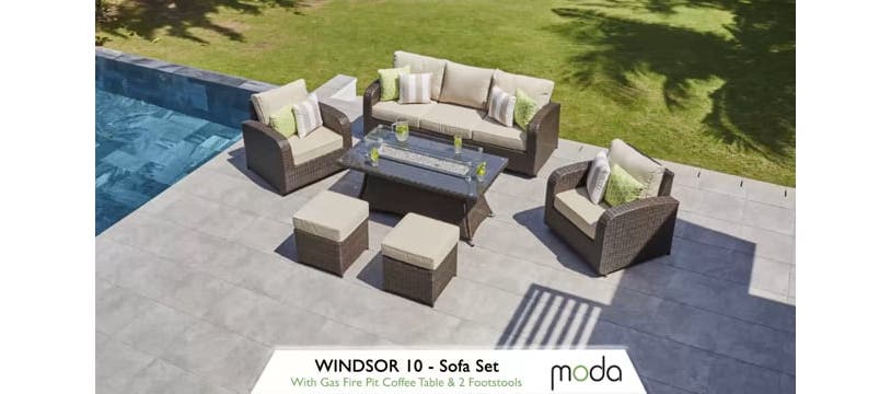 Seat Sofa Set Gas Fire Pit Coffee Table, Windsor Fire Pit