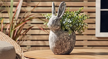 Large Antique Stone Rabbit Planter