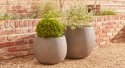 Set of 2 Grey Oval Plant Pots