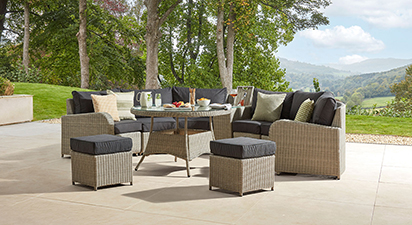 Arc 48 - Half Moon Sofa with Dining Table & Footstools- Light Grey