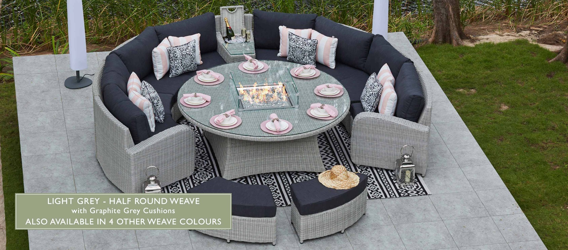 Circular outdoor furniture with fire pit sale