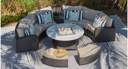 Arc 24 - Curved Sofa and Gas Firepit Ceramic Coffee Table