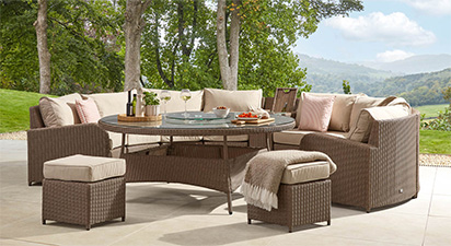 Arc 36 - Half Moon Sofa with 8 Seat Dining Table & Footstools - Natural