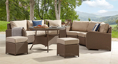 Arc 48 - Half Moon Sofa with Dining Table & Footstools - Natural