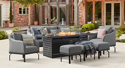 Belgravia 11E - 3 Seat Sofa Set with Gas Fire Pit Dining Table & Footstools