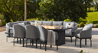 Belgravia 2M - Extended Corner Sofa Combo with Gas Fire Pit Dining Table & Dining Chairs