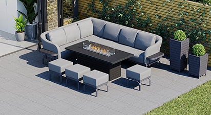 Belgravia 2G - Extended Corner Sofa Combo with Gas Fire Pit Dining Table & Footstools