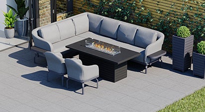 Belgravia 2M - Extended Corner Sofa Combo with Gas Fire Pit Dining Table & Dining Chairs