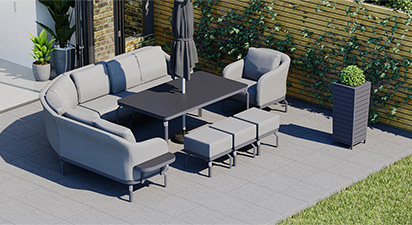 Belgravia 3W - Extended Angled Corner Sofa Dining Combo with Armchair & Footstools