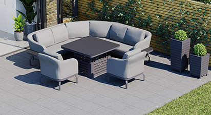 Belgravia 4L - Angled Corner Sofa with Square Rising Table and Armchairs