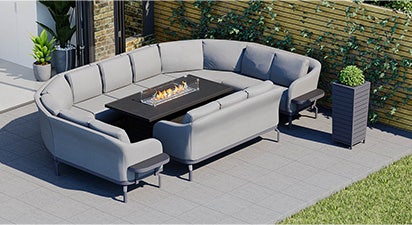Belgravia 6G - U Shaped Sofa Combo with Dining Gas Fire Pit Table & 3 Seat Sofa