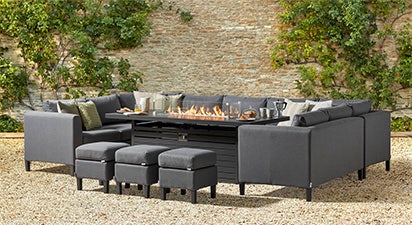 Birkin 5H - U Shaped Sofa with Gas Fire Pit Dining Table and Footstools