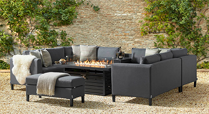 Birkin 7E - U Shaped Sofa with Armrest, Gas Fire Pit and Bench