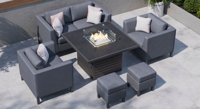 Birkin 10E - 2 Seat Sofa Set with Gas Fire Pit Dining Table and Footstools