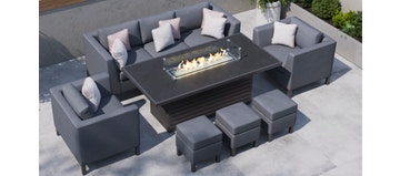 Birkin 11E - 2 Seat Sofa Set with Gas Fire Pit Dining Table and Footstools
