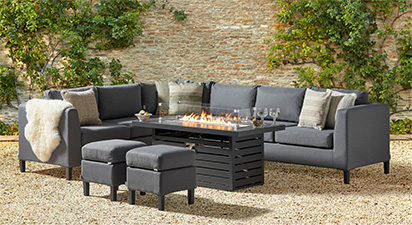 Birkin 2E - Extended Corner Sofa with Gas Fire Pit Coffee Table