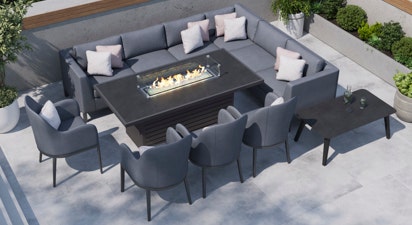 Birkin 2M - Extended Corner Sofa with Gas Fire Pit Dining Table Set