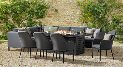 Birkin 2M - Extended Corner Sofa with Gas Fire Pit Dining Table Set