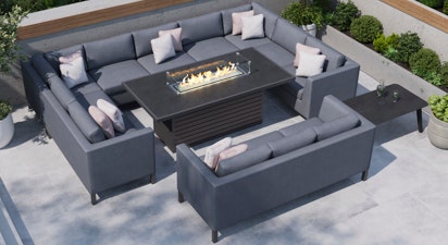 Birkin 5G - U Shaped Sofa with Gas Fire Pit Dining Table and 3 Seat Sofa
