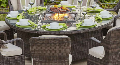 GAS FIRE PIT ROUND DINING TABLE - BROWN