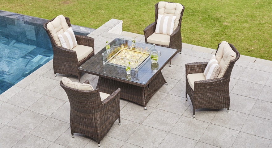 Turrnbury 4 Seat Square Gas Firepit Coffee Table Set
