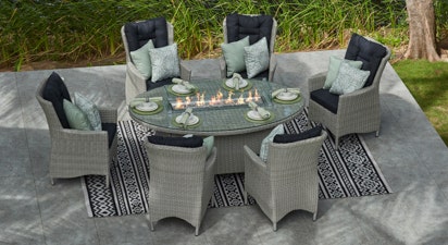 Turnbury 6 Seat Gas Fire Pit Dining Table Set