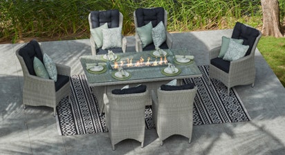 Turnbury 6 Seat Rectangle Gas Fire Pit Dining Table Set