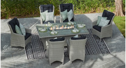Turnbury 6 Seat Rectangle Gas Fire Pit Dining Table Set
