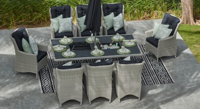 Turnbury 8 Seat Rectangle Charcoal Fire Pit Dining Set