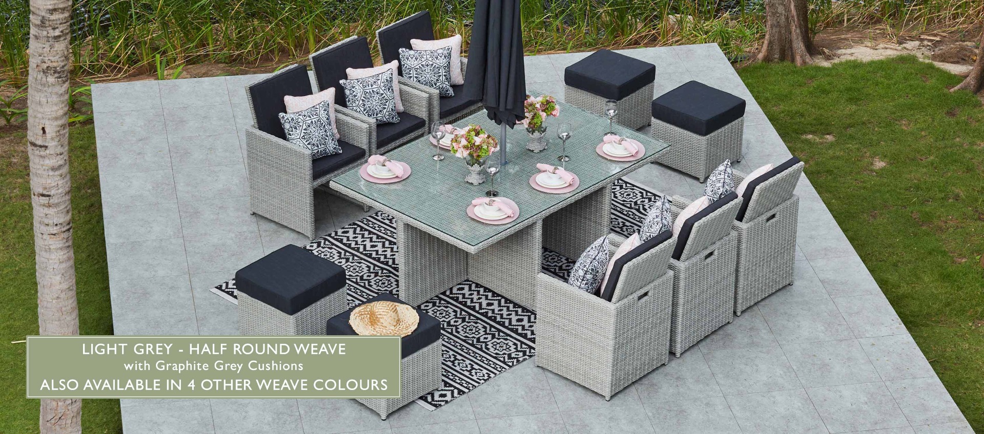 Cube dining on sale set with parasol