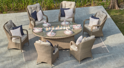 Eton 6 Seat Oval Dining Table with Gas Fire Pit