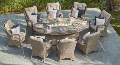 Eton 8 Seat Oval Dining Table with Gas Fire Pit