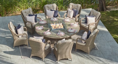 Eton 8 Seat Round Dining Table with Gas Fire Pit