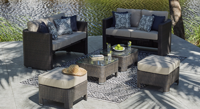FUSION 2 x 2 SEAT SOFA & 4 x POUF/COFFEE TABLE - BROWN