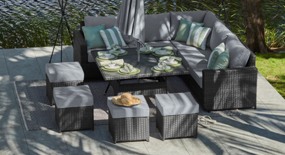 Halo 1J - Corner Sofa with Charcoal Fire Pit Dining Table