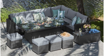 Halo 2G - Extended Corner Gas Fire Pit Dining Set with Footstools