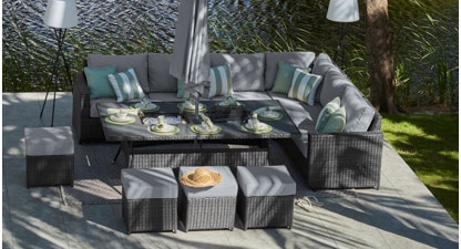 Halo 2J - Corner Sofa with Charcoal Fire Pit Dining Table and Footstools