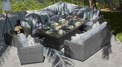 Halo 2P - Extended Corner Sofa with Fire Pit Dining Table and Sofas