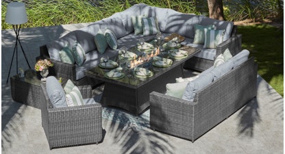 Halo 2P - Extended Corner Sofa with Fire Pit Dining Table and Sofas