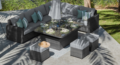 Halo 2H - Extended Corner Sofa with Rising Table and Footstools