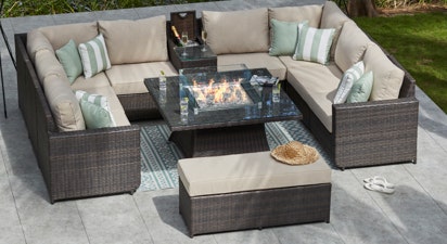 Halo 7E - U Shaped Sofa with Fire Pit and Armrest Drinks Cooler